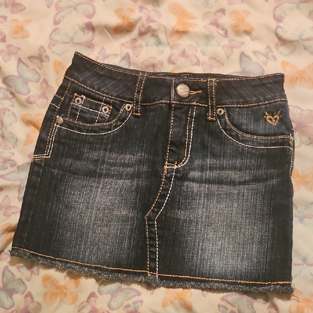 Kids Justice Jeans Dark Denim Mini Skirt with Embroidered Detail